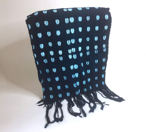 Pagne Bogolan tissé main, noir et bleu, artisanal d’Afrique de l’Ouest, Mon Faso Dan Fani