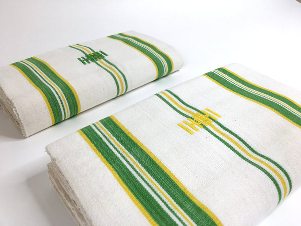 Pagne Foupoko tissé main, blanc et vert, tissé au Burkina Faso, Mon Faso Dan Fani