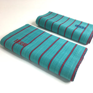 Pagne Foupoko tissé main, bleu et rouge, tissé au Burkina Faso, Mon Faso Dan Fani