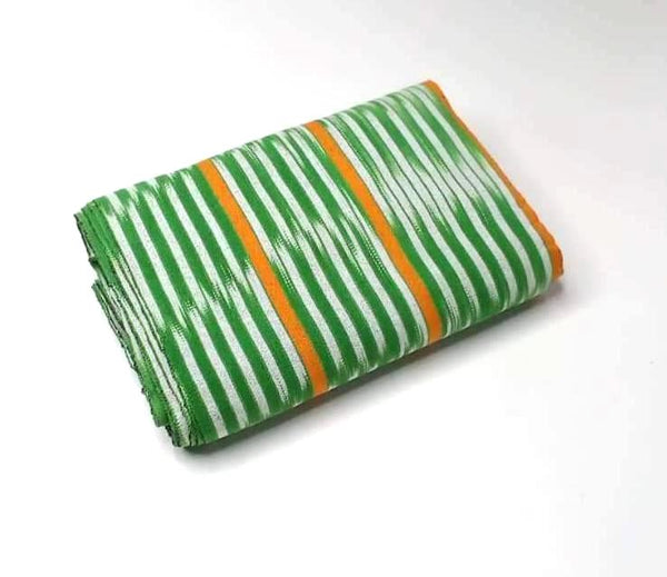 Pagne Foupoko tissé main, blanc et vert, tissé au Burkina Faso, Mon Faso Dan Fani