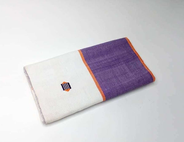 Pagne Foupoko tissé main, blanc et orange, tissé au Burkina Faso, Mon Faso Dan Fani