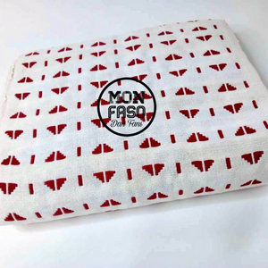 Pagne Noblesse tissé main, blanc et rouge, tissé au Burkina Faso, Mon Faso Dan Fani