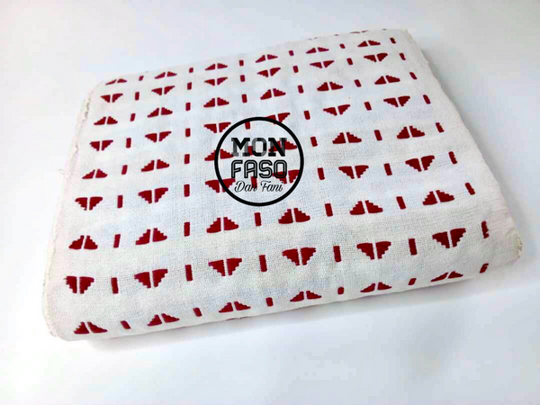 Pagne Noblesse tissé main, blanc et rouge, tissé au Burkina Faso, Mon Faso Dan Fani