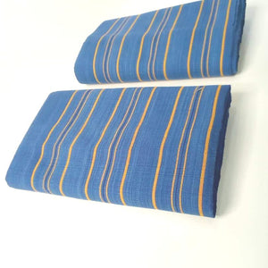 Pagne Foupoko tissé main, bleu et jaune, tissé au Burkina Faso, Mon Faso Dan Fani