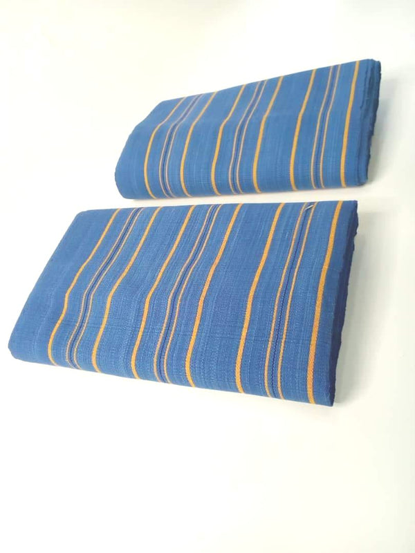 Pagne Foupoko tissé main, bleu et jaune, tissé au Burkina Faso, Mon Faso Dan Fani