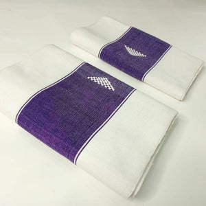 Pagne Foupoko tissé main, blanc et violet, tissé au Burkina Faso, Mon Faso Dan Fani