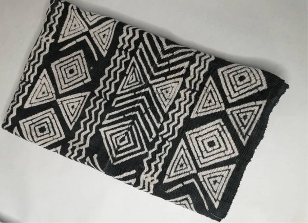 Pagne Bogolan tissé main, bleu indigo et ivoire, artisanal d’Afrique de l’Ouest, Mon Faso Dan Fani