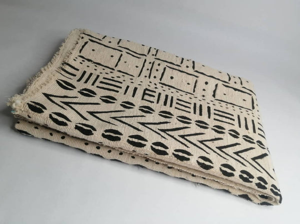 Pagne Bogolan tissé main, bleu indigo et ivoire, artisanal d’Afrique de l’Ouest, Mon Faso Dan Fani