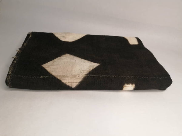 Pagne Bogolan tissé main, bleu indigo et ivoire, artisanal d’Afrique de l’Ouest, Mon Faso Dan Fani