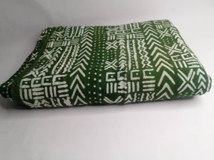 Pagne Bogolan tissé main, blanc et vert, artisanal d’Afrique de l’Ouest, Mon Faso Dan Fani