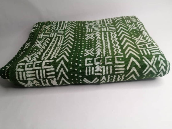 Pagne Bogolan tissé main, blanc et vert, artisanal d’Afrique de l’Ouest, Mon Faso Dan Fani