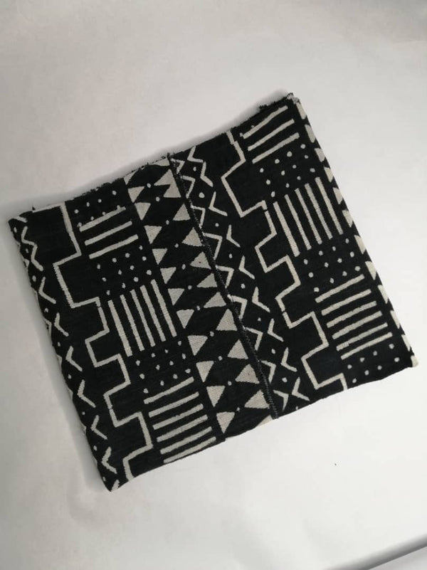 Pagne Bogolan tissé main, bleu indigo et ivoire, artisanal d’Afrique de l’Ouest, Mon Faso Dan Fani