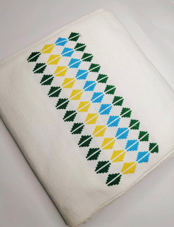 Pagne Noblesse tissé main, blanc et bleu, tissé au Burkina Faso, Mon Faso Dan Fani