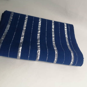 Pagne Foupoko tissé main, bleu et argent, tissé au Burkina Faso, Mon Faso Dan Fani
