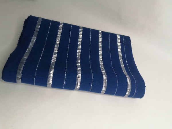 Pagne Foupoko tissé main, bleu et argent, tissé au Burkina Faso, Mon Faso Dan Fani
