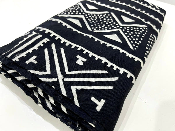 Pagne Bogolan tissé main, noir et blanc, artisanal d’Afrique de l’Ouest, Mon Faso Dan Fani