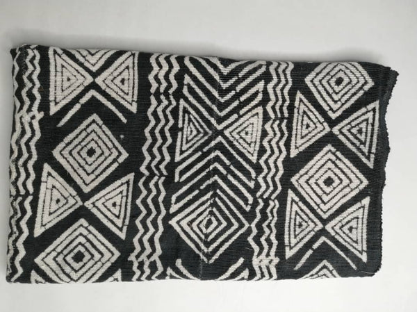 Pagne Bogolan tissé main, bleu indigo et ivoire, artisanal d’Afrique de l’Ouest, Mon Faso Dan Fani