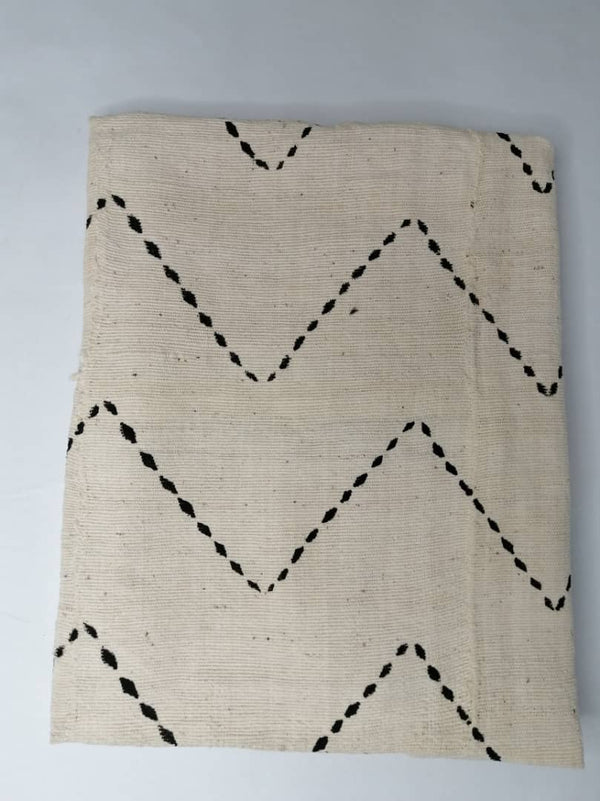 Pagne Bogolan tissé main, bleu indigo et ivoire, artisanal d’Afrique de l’Ouest, Mon Faso Dan Fani