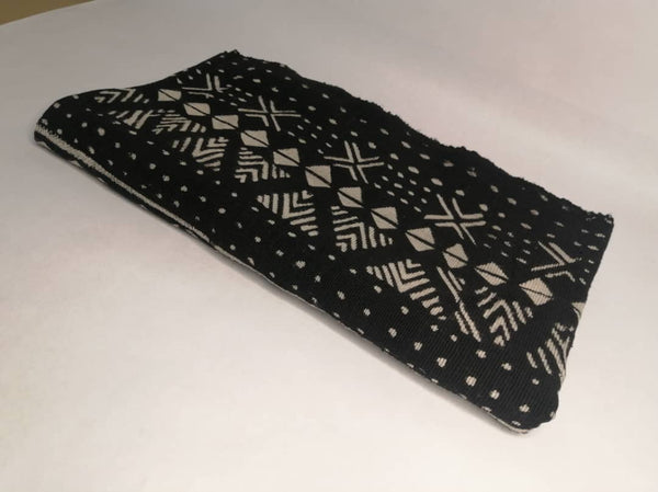 Pagne Bogolan tissé main, bleu indigo et ivoire, artisanal d’Afrique de l’Ouest, Mon Faso Dan Fani