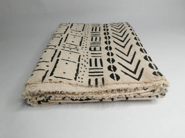 Pagne Bogolan tissé main, bleu indigo et ivoire, artisanal d’Afrique de l’Ouest, Mon Faso Dan Fani